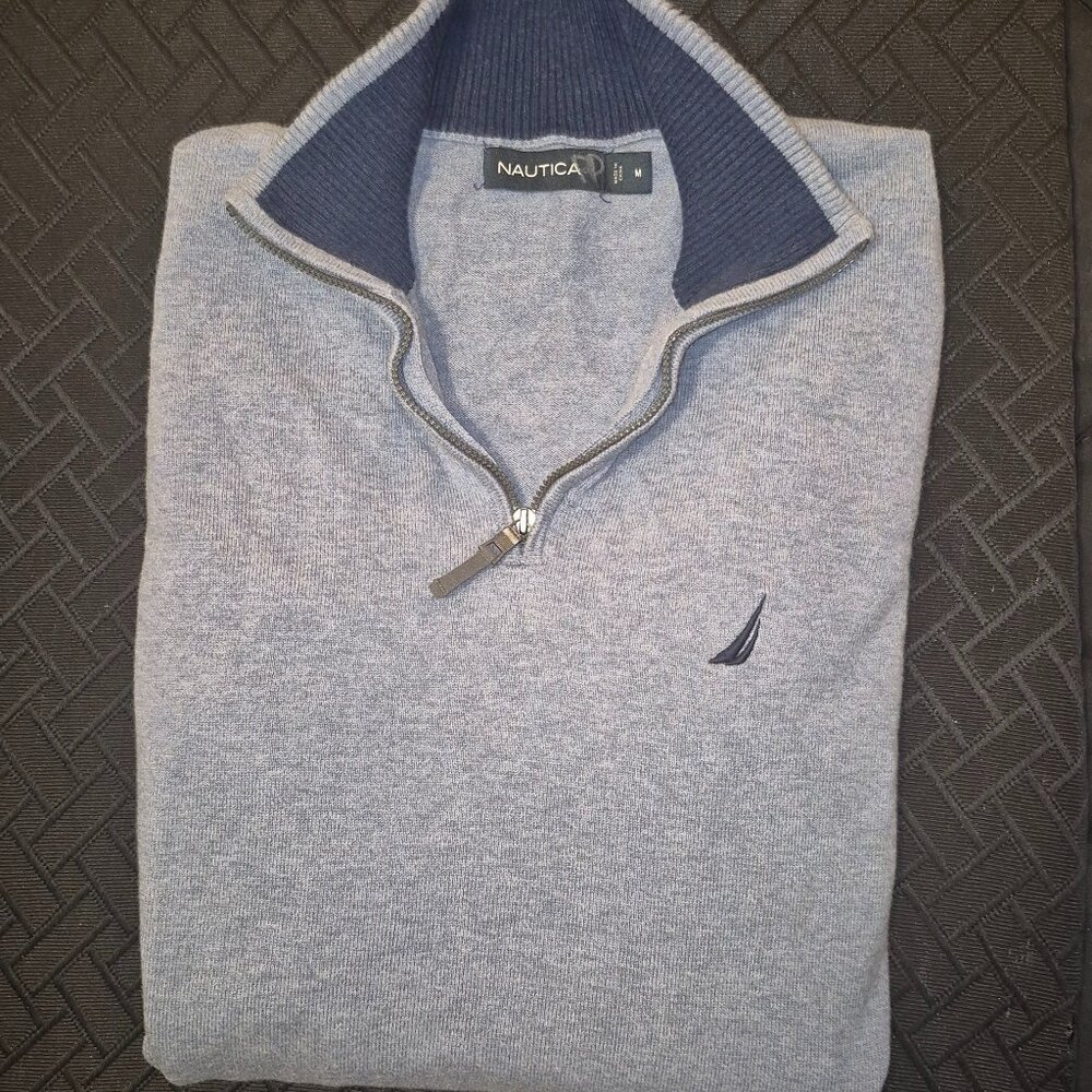 Nautica vintage zippered-chest sweater blue blend, 100% cotton, Medium